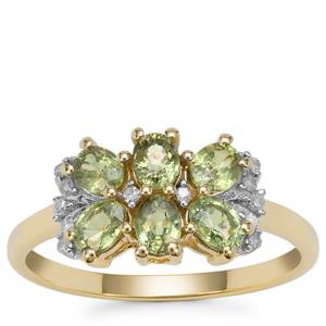 Green Dragon Demantoid Garnet Ring with Diamond in 9K Gold 1.50cts