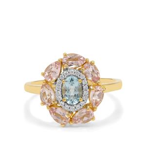 Santa Maria Aquamarine, Idar Pink Morganite & White Zircon 9K Gold Ring ATGW 1.55cts