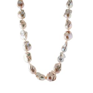 White Baroque Pearl & White Topaz Sterling Silver Necklace (11x15 mm)