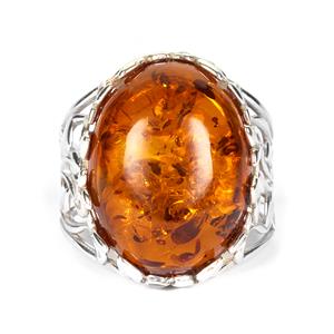 Baltic Cognac Amber Sterling Silver Ring (19mmx15mm)