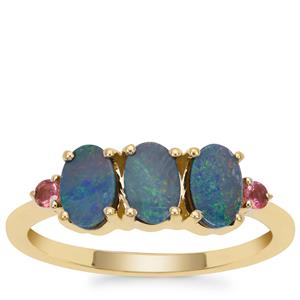 Crystal Opal on Ironstone Ring with Oyo Pink Tourmaline in 9K Gold 