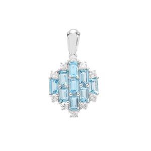 Swiss Blue Topaz Pendant with White Zircon in Sterling Silver 4.35cts