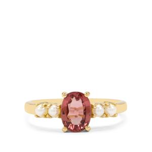Pink Tourmaline & Akoya Cultured Pearl 9K Gold Ring (2 MM)