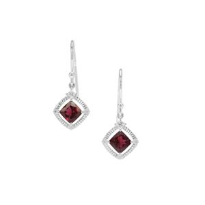 Tocantin Garnet Earrings with White Zircon in Sterling Silver 2.09cts