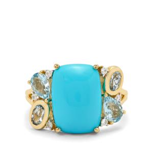 Sleeping Beauty Turquoise, Santa Maria Aquamarine & White Zircon 9K Gold Tomas Rae Ring ATGW 6.75cts