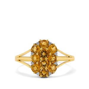 Nigerian Yellow Tourmaline & White Zircon 9K Gold Ring ATGW 1.15cts