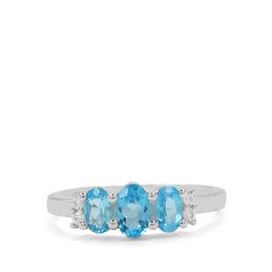 Swiss Blue Topaz & White Zircon Sterling Silver Ring ATGW 1.20cts
