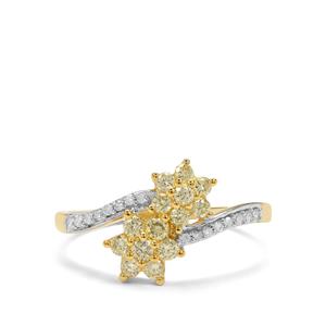 1/2ct Natural Canary Diamonds, White Diamonds 9K Gold Ring