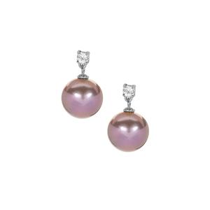 Edison Cultured Pearl and White Topaz Rhodium Plated Sterling Silver Earrings