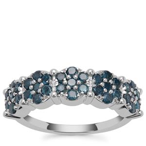Blue Diamond Ring in Sterling Silver 1cts