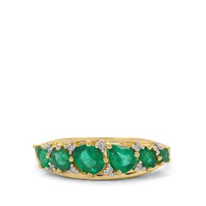 Zambian Emerald & White Zircon 9K Gold Ring ATGW 0.90ct
