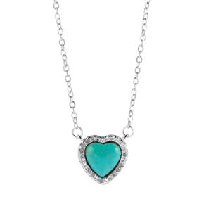 Hubei Natural Turquoise & White Topaz Sterling Silver Heart Necklace ATGW 2.20cts