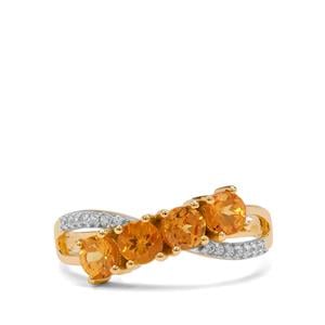 Mandarin Garnet Ring with White Zircon in 9K Gold 1.45cts