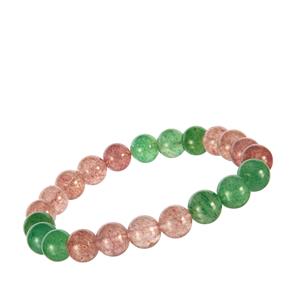 Strawberry Quartz & Green Aventurine Stretchable Bracelet ATGW 90cts