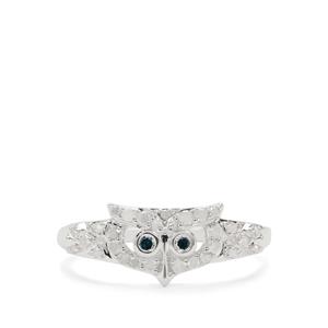 1/4ct Blue, White Diamond Sterling Silver Owl Ring  