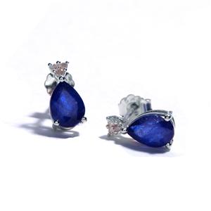Blue Sapphire & Diamond Sterling Silver Earrings