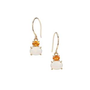 Ethiopian Opal & Mandarin Garnet 9K Gold Earrings ATGW 1.40cts