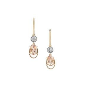 Oregon Peach Sunstone Earrings with White Zircon in 9K Gold 1.60cts