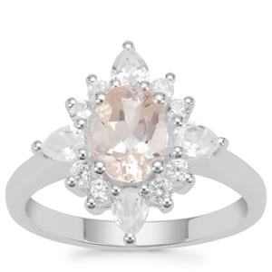 Rose Danburite Ring with White Zircon in Sterling Silver 2.53cts
