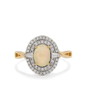 Ethiopian Opal & White Zircon 9K Gold Ring ATGW 1cts