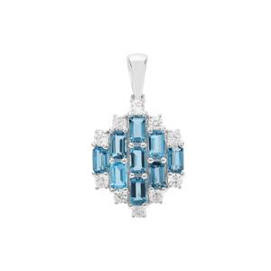 Swiss Blue Topaz Pendant with White Zircon in Sterling Silver 3.55cts