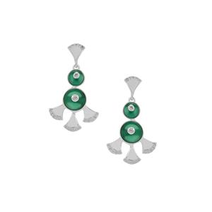 Green Onyx & White Topaz Sterling Silver Earrings ATGW 2.85cts