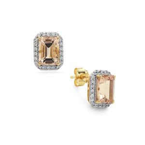 Peach Morganite & White Zircon 9K Gold Earrings ATGW 2cts