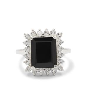 Black Spinel & White Topaz Sterling Silver Ring ATGW 5.80cts