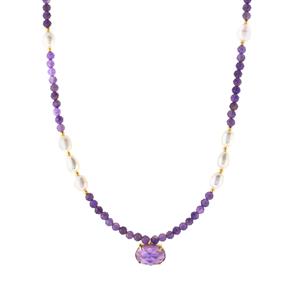 Bahia Amethyst & Freshwater Cultured Pearl Gold Tone Sterling Silver Necklace 