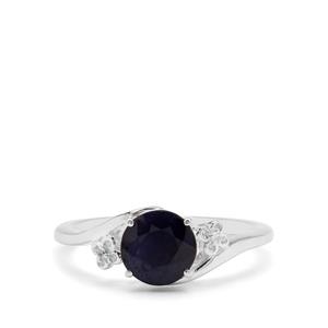 Madagascan Blue Sapphire & White Zircon Sterling Silver Ring ATGW 1.71cts