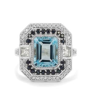 Sky Blue Topaz, Ceylon Blue Sapphire & White Zircon Sterling Silver Ring ATGW 5.35cts
