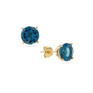 3.15ct London Blue Topaz 9K Gold Earrings 
