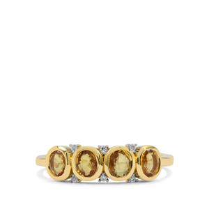 Songea Yellow Sapphire & White Zircon 9K Gold Ring ATGW 1.25cts