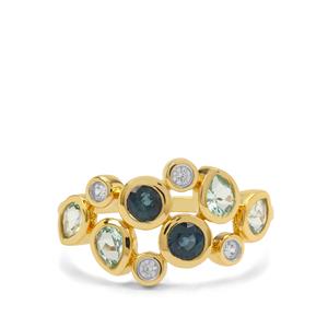 'Colours of the Ocean' Beryl & Sapphire 9K Gold Ring - 1cts
