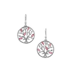 0.80ct Pink Tourmaline Sterling Silver Tree of Life Earrings