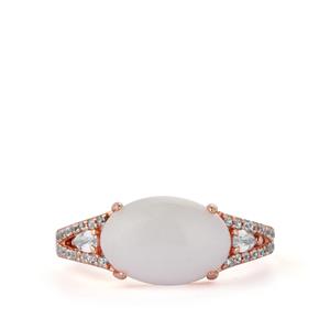 Type A White Burmese Jadeite & White Zircon Rose Gold Tone Sterling Silver Ring ATGW 4.08cts