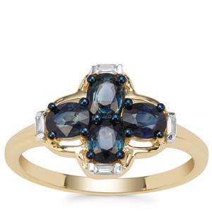 Australian Blue Sapphire Ring with White Zircon in 9K Gold 1.34cts