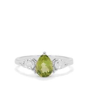 Red Dragon Peridot & White Zircon Sterling Silver Ring ATGW 1.66cts