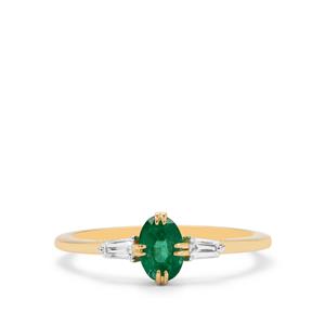 Kafubu Emerald & White Zircon 9K Gold Ring ATGW 0.70ct