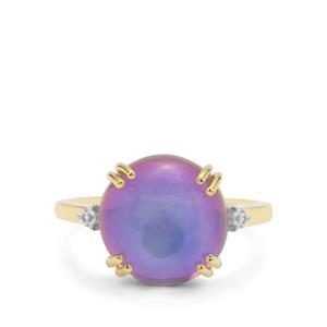 Purple Moonstone & White Zircon 9K Gold Ring ATGW 7.20cts