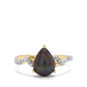 Ethiopian Black Opal & Diamond 9K Gold Ring ATGW 1.45cts