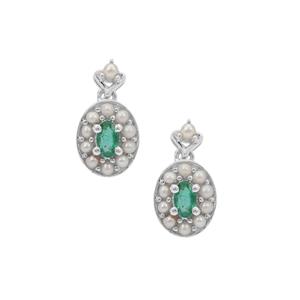 Zambian Emerald & Kaori Cultured Pearl Sterling Silver Earrings