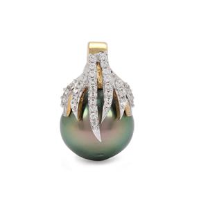 Tahitian Cultured Pearl & White Zircon 9K Gold Pendant (11 MM)