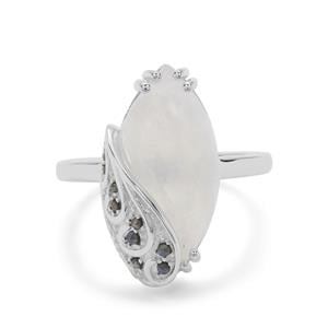 Rainbow Moonstone & Pyrite Sterling Silver Ring ATGW 8.60cts