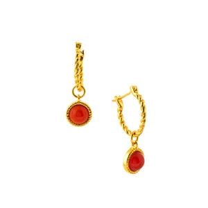 1.2ct Red Agate Gold Tone Sterling Silver Earrings 