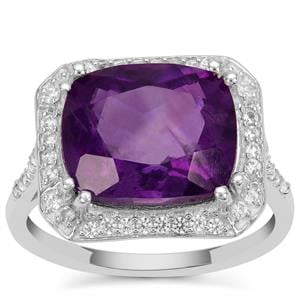 Zambian Amethyst Ring with White Zircon in Sterling Silver 5.15cts
