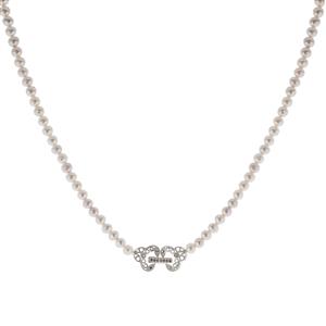 Akoya Freshwater Cultured Pearl & White Topaz Sterling Silver Necklace (4mm)