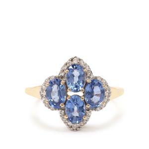 Ceylon Blue Sapphire & White Zircon 9K Gold Tomas Rae Ring ATGW 2.65cts