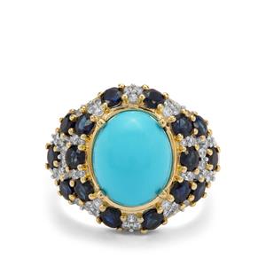 Sleeping Beauty Turquoise, Ceylon Sapphire & White Zircon 9K Gold Tomas Rae Ring ATGW 7.10cts