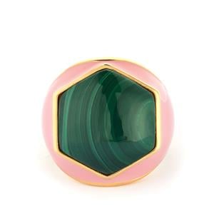 12.15ct Malachite Gold Tone Sterling Silver Ring with Enamelling
